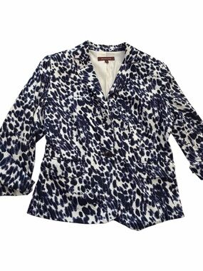 Melanie Lyne single-button blazer- navy blue/ white abstract/Animal Print-Size 6